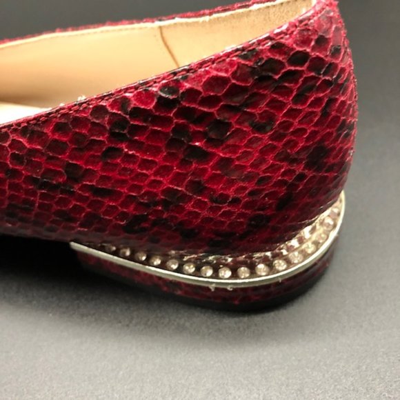 Zara  Burgundy Snakeskin Women's Flats with Rhinestones - Picture 10 of 15